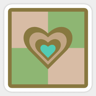 LOVE HEARTS CHECKERBOARD Retro Alt Valentines in Olive Sand Turquoise on Cream Green Geometric Grid - UnBlink Studio by Jackie Tahara Sticker